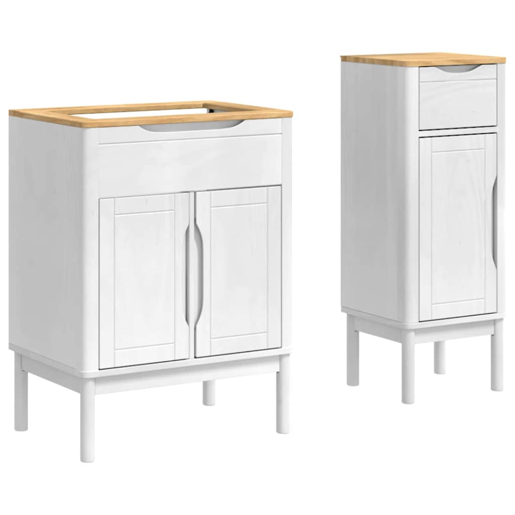 Badrumsmöbelset med låda med hylla FLORO 2 pcs Vit Massiv furu