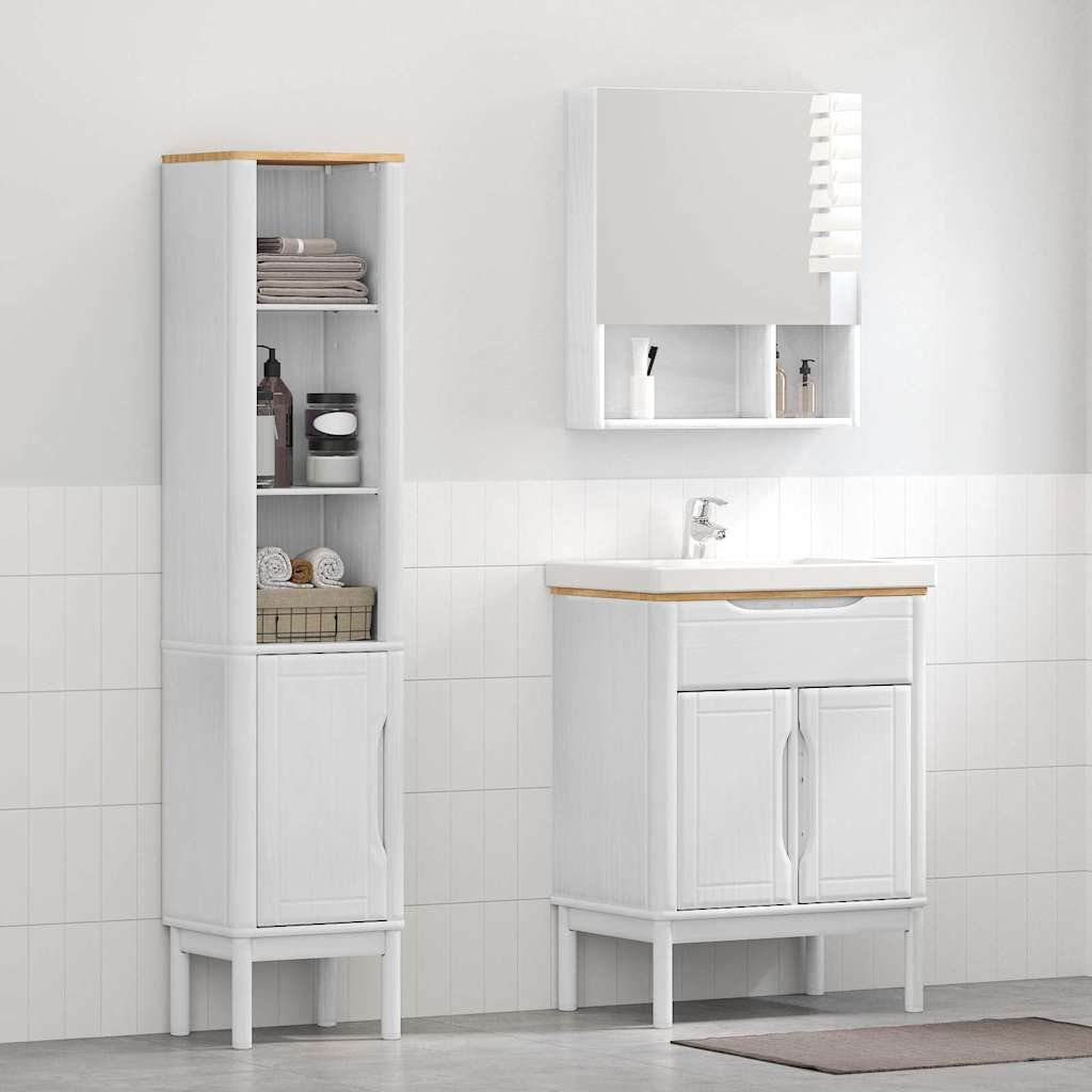 Badrumsmöbelset med hylla med dörr FLORO 2 pcs Vit Massiv furu