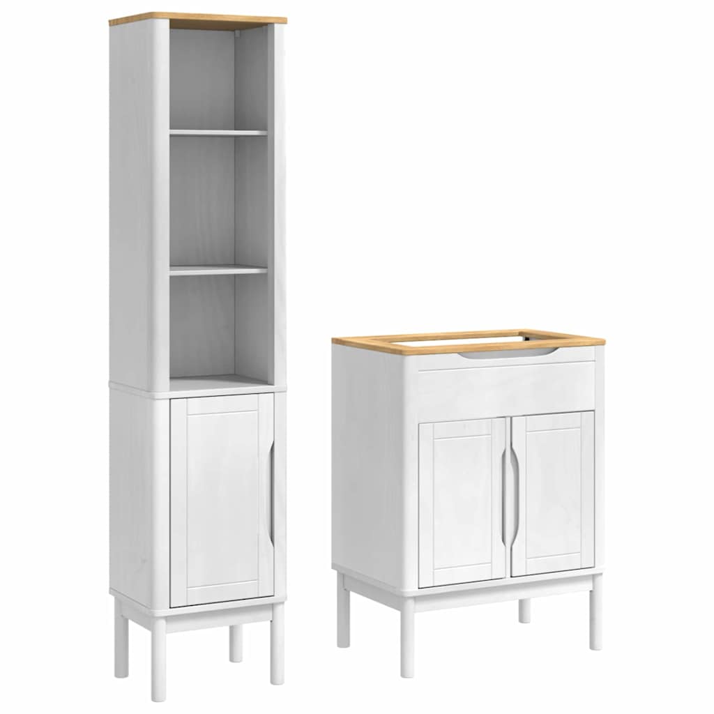 Badrumsmöbelset med hylla med dörr FLORO 2 pcs Vit Massiv furu