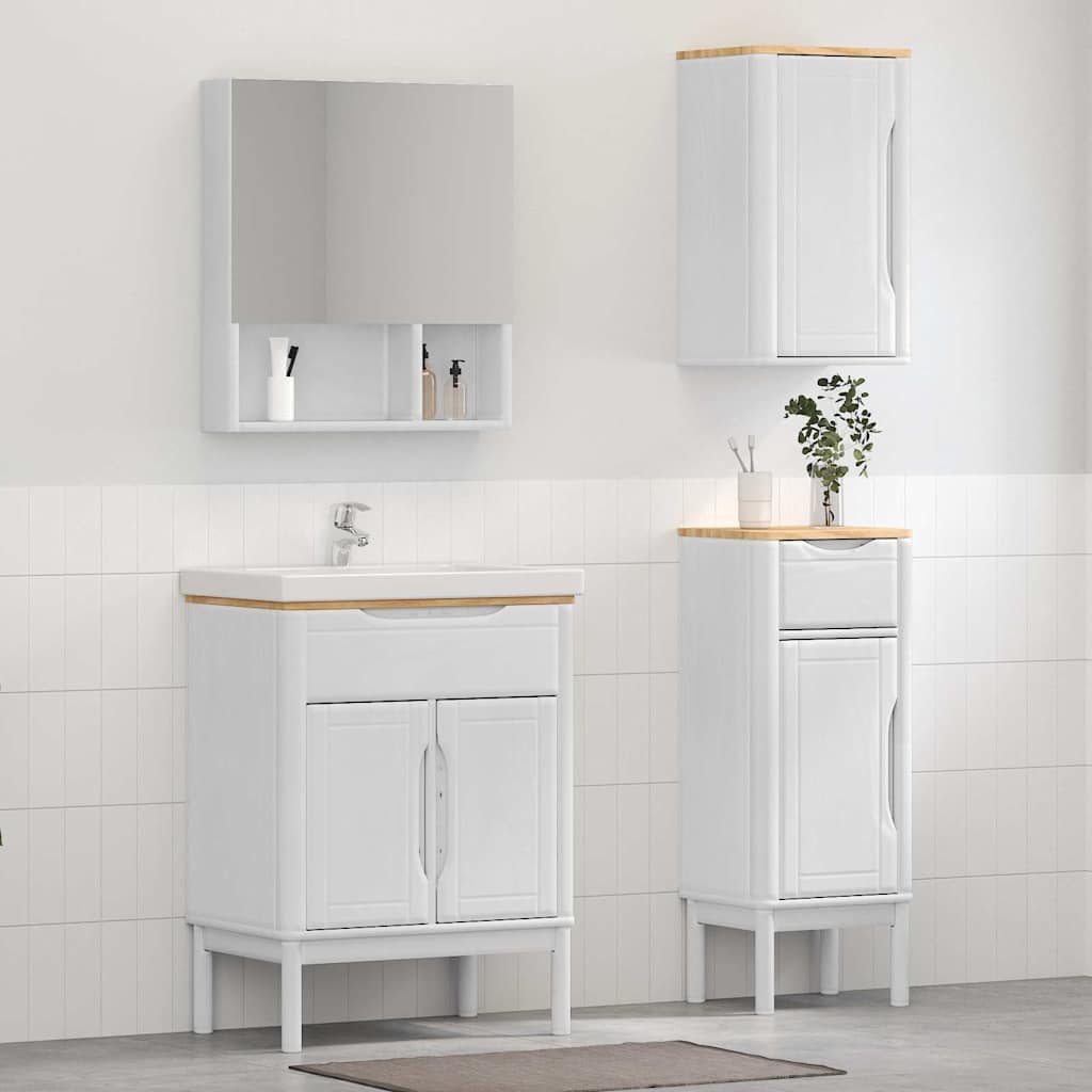 Badrumsmöbelset med låda med hylla FLORO 3 pcs Vit Massiv furu