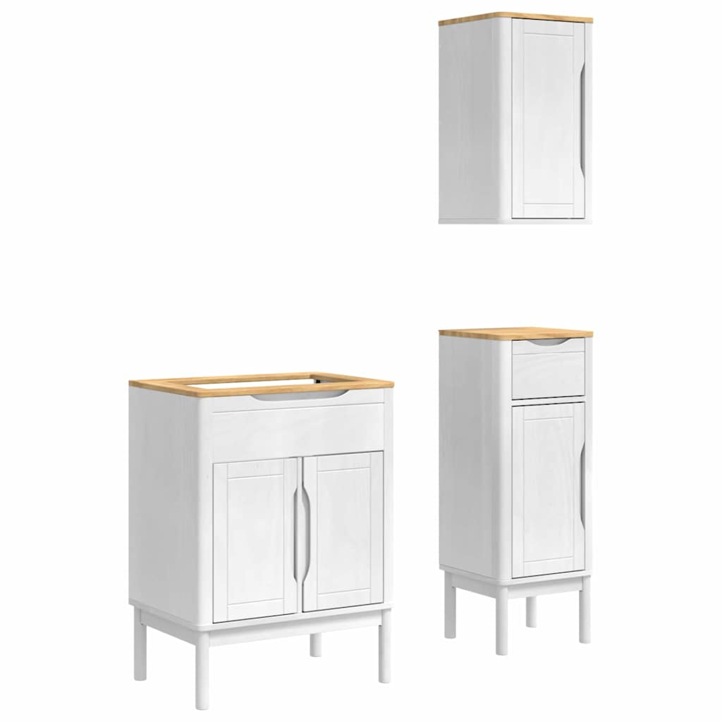 Badrumsmöbelset med låda med hylla FLORO 3 pcs Vit Massiv furu