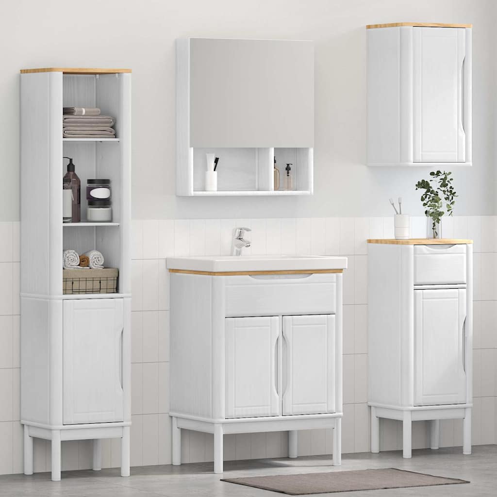 Badrumsmöbelset med låda med hylla FLORO 4 pcs Vit Massiv furu