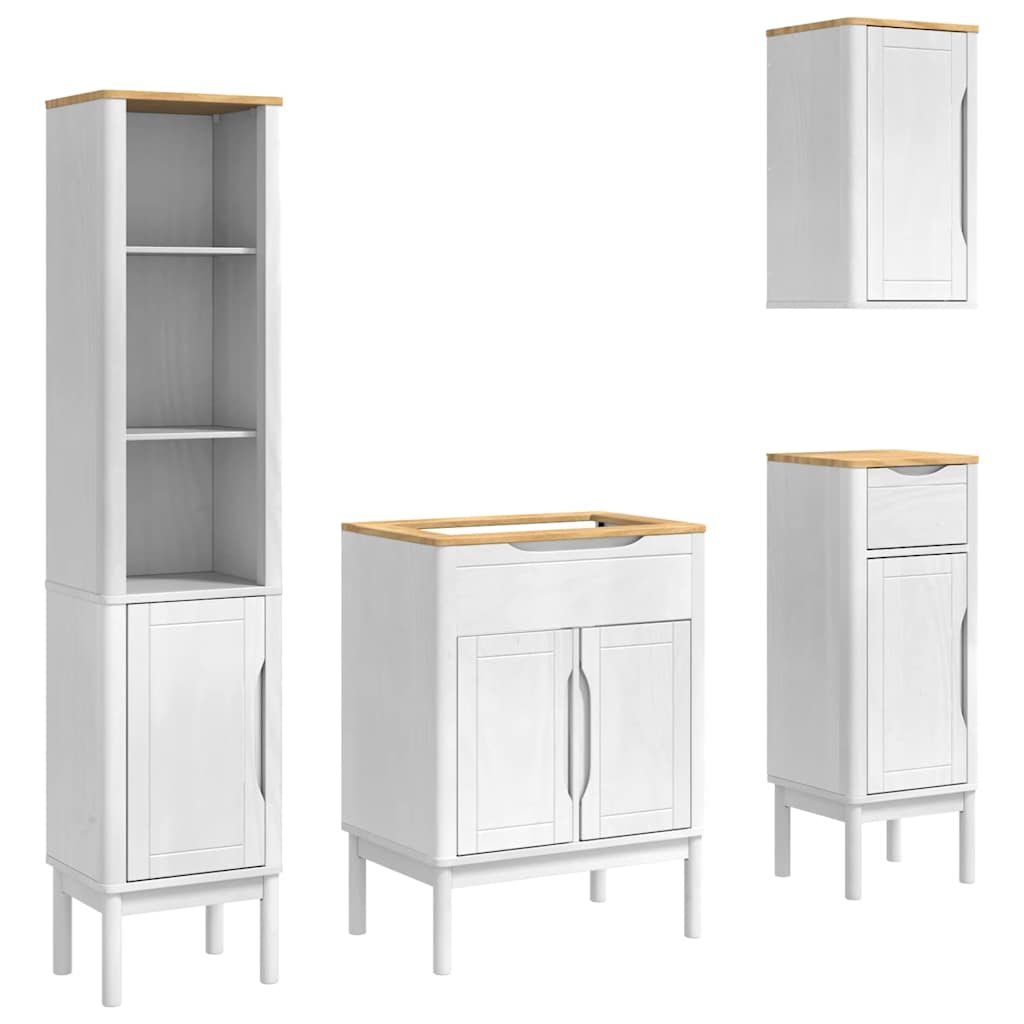 Badrumsmöbelset med låda med hylla FLORO 4 pcs Vit Massiv furu