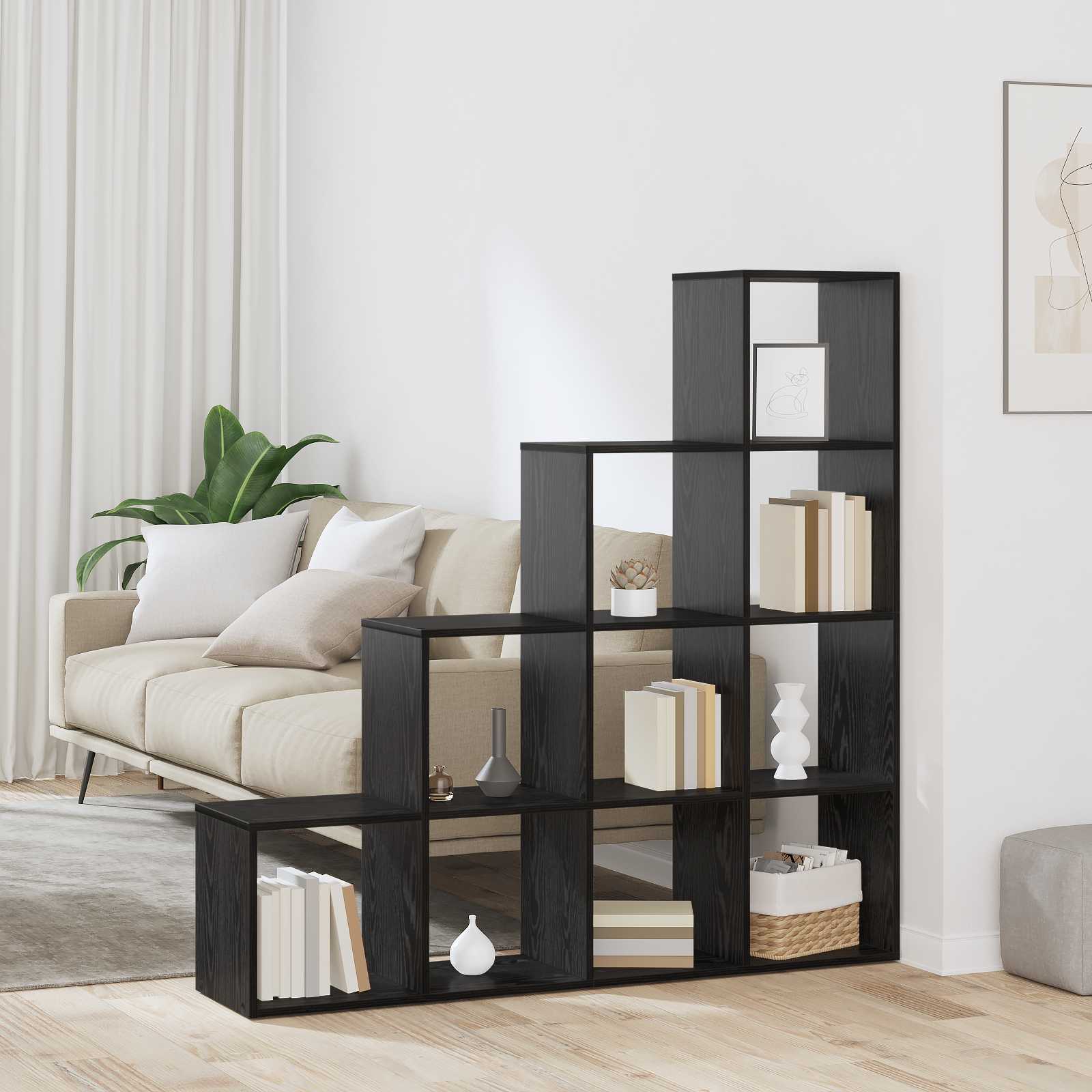 Rumsavdelare Bokhylla 10 nivåer 131,5 x 29 x 131,5 cm Svart Ek