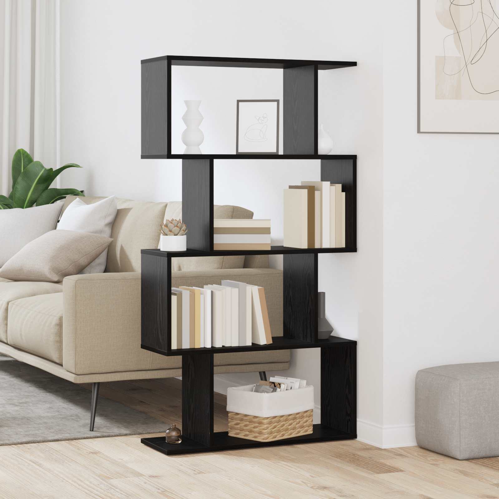 Bokskåp Svart Ek 70 x 24 x 129 cm Konstruerat trä
