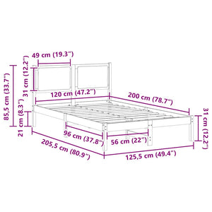 Sängram med huvudgavel Svart 120 x 200 cm Massiv furu