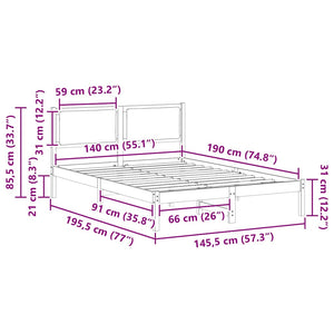 Sängram med huvudgavel Taupe 140 x 190 cm Massiv furu