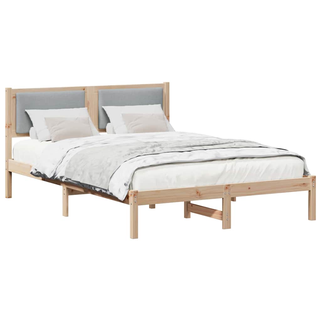 Sängram med huvudgavel Ljusgrå 135 x 190 cm Massiv furu