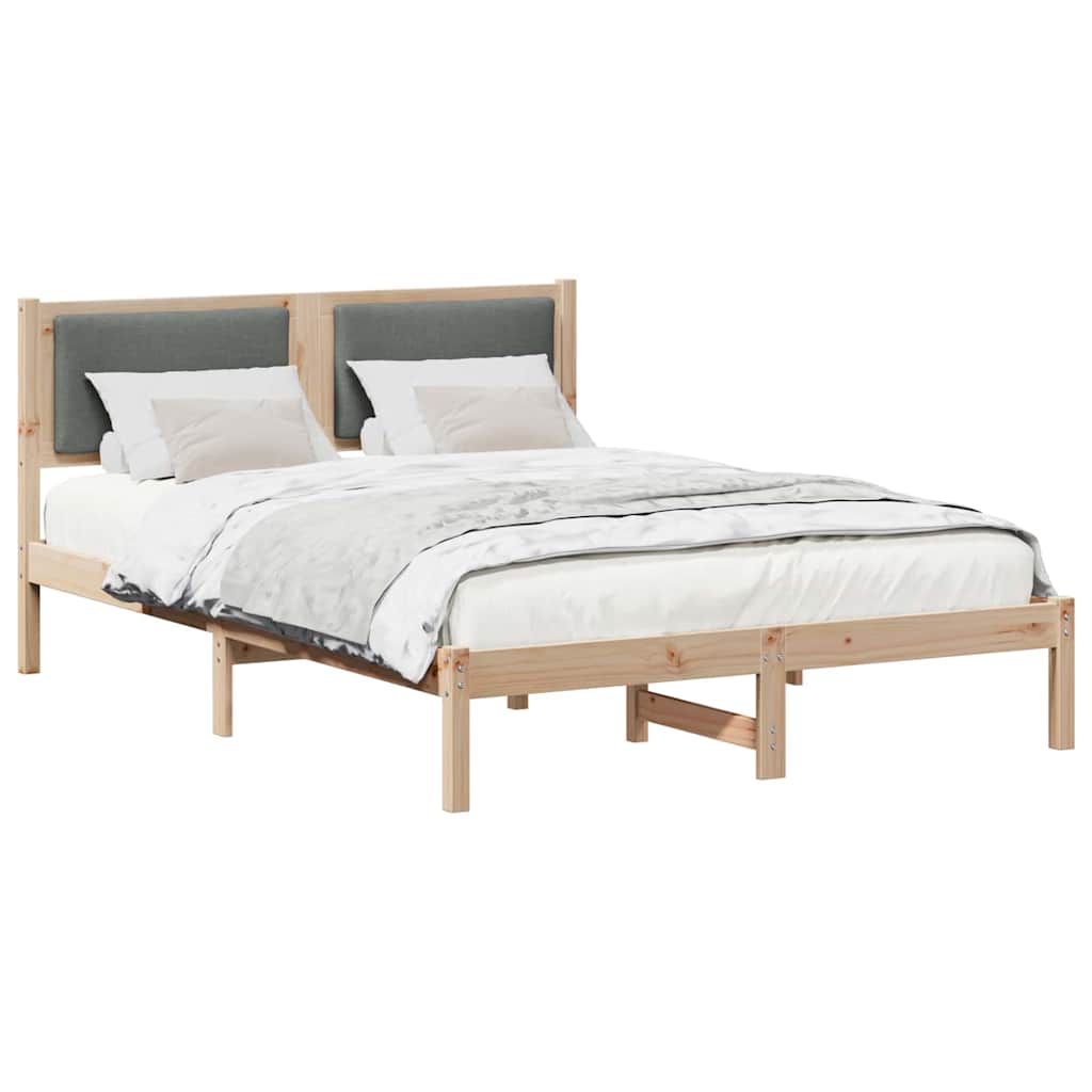 Sängram med huvudgavel Mörkgrå 135 x 190 cm Massiv furu