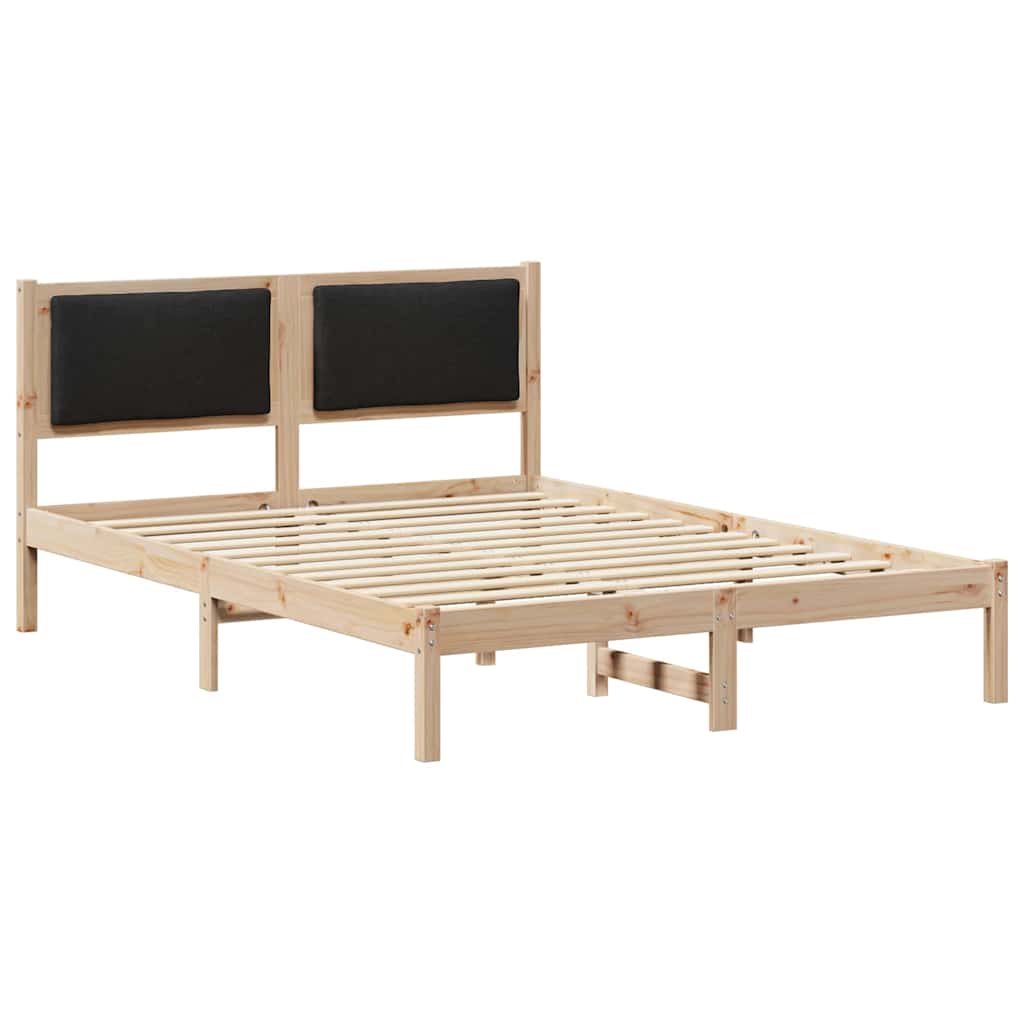Sängram med huvudgavel Svart 135 x 190 cm Massiv furu