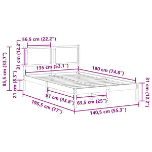 Sängram med huvudgavel Taupe 135 x 190 cm Massiv furu