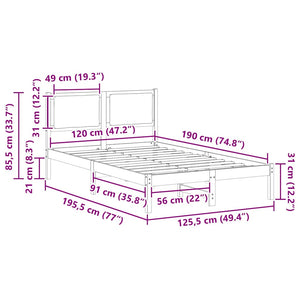 Sängram med huvudgavel Svart 120 x 190 cm Massiv furu