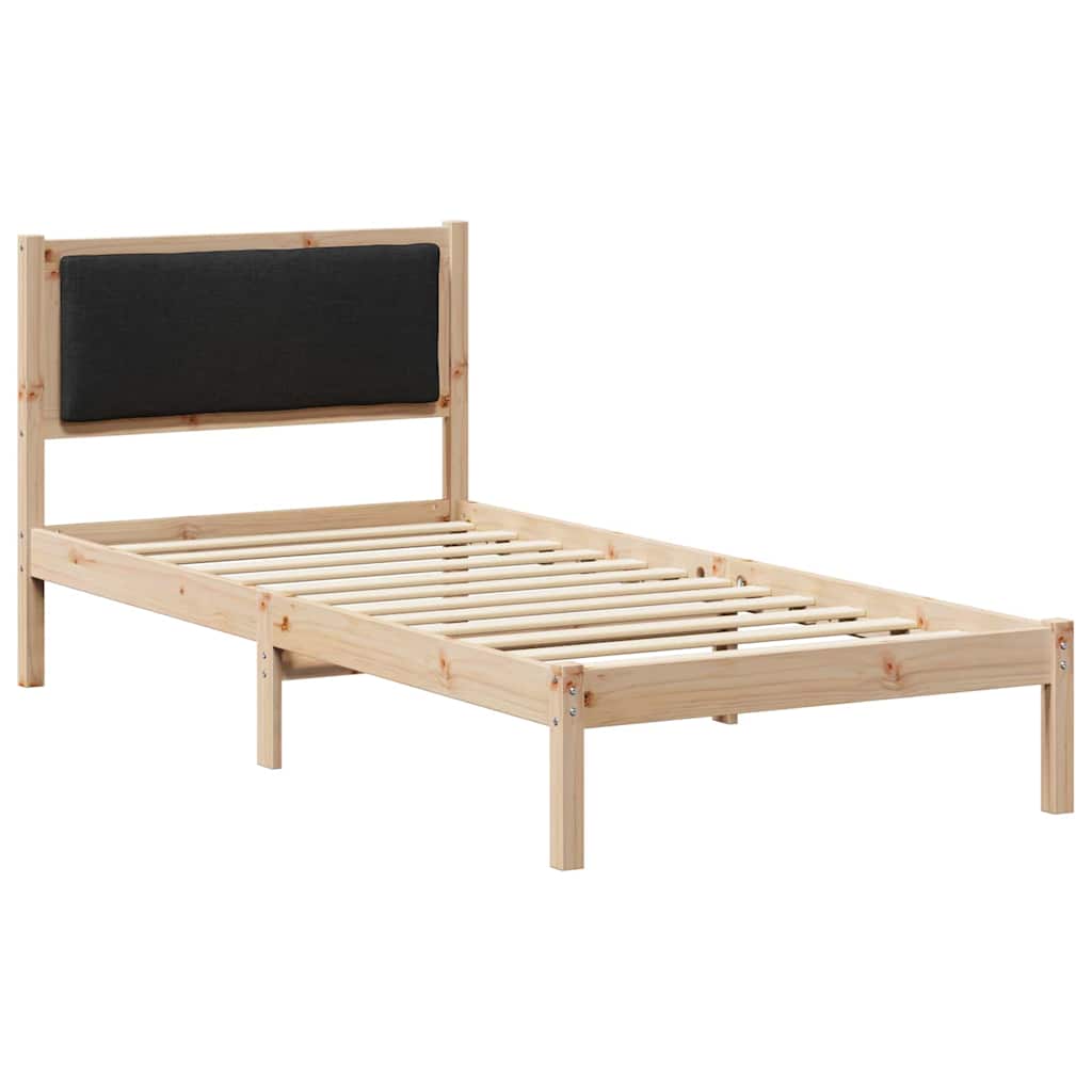 Sängram med huvudgavel Svart 100 x 200 cm Massiv furu