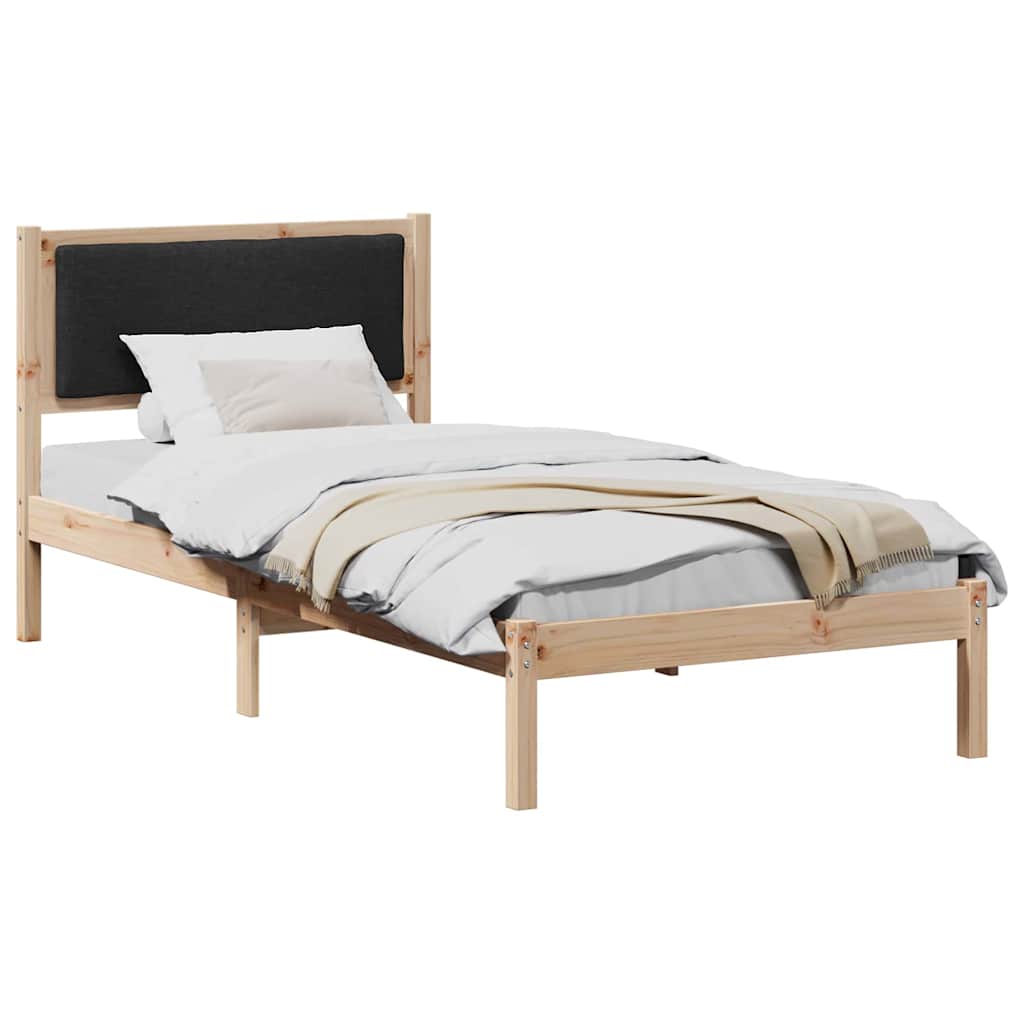 Sängram med huvudgavel Svart 90 x 200 cm Massiv furu