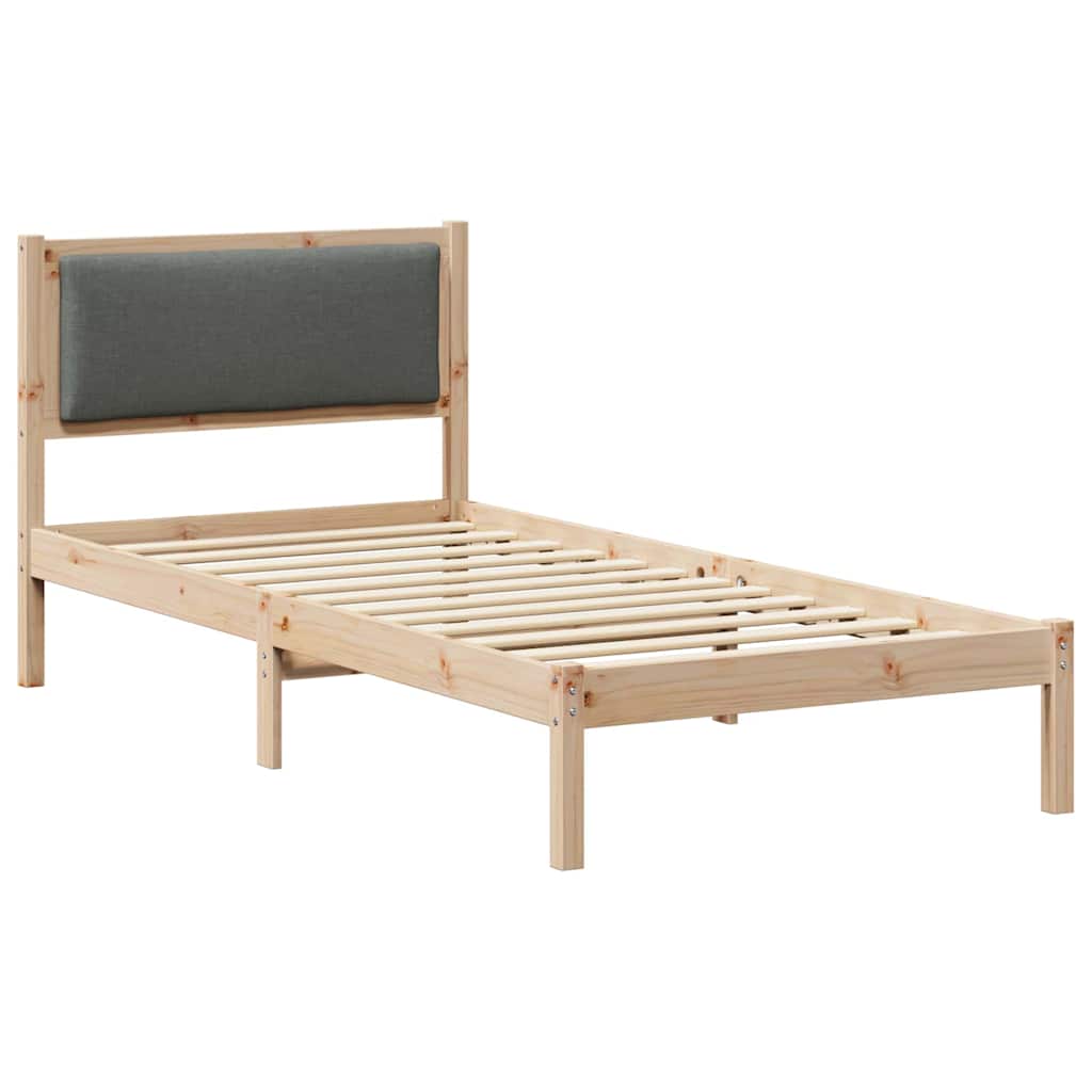 Sängram med huvudgavel Mörkgrå 90 x 190 cm Massiv furu