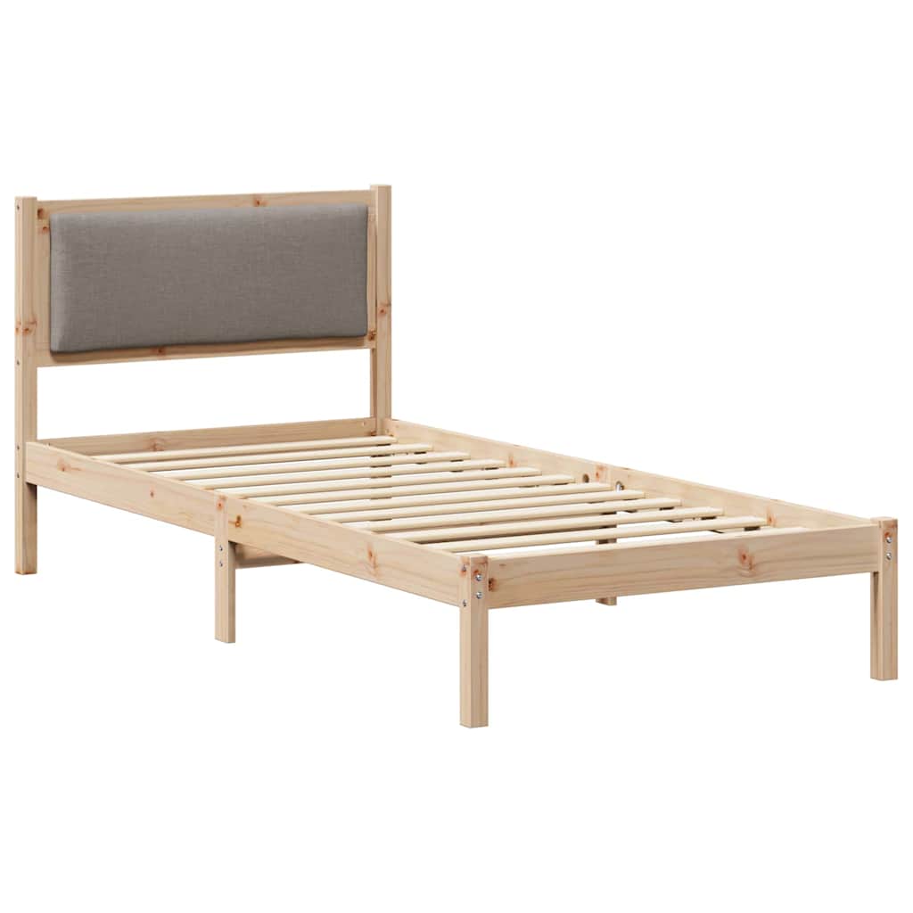 Sängram med huvudgavel Taupe 90 x 190 cm Massiv furu