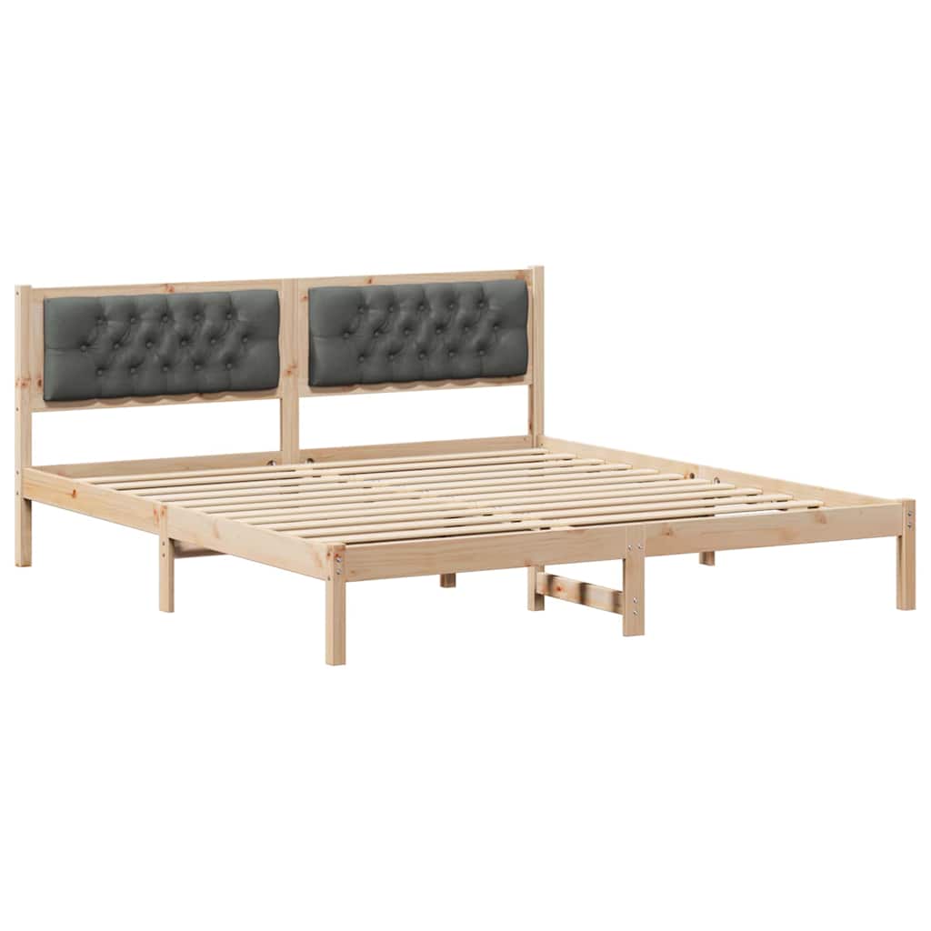 Sängram med huvudgavel Mörkgrå 160 x 200 cm Massiv furu