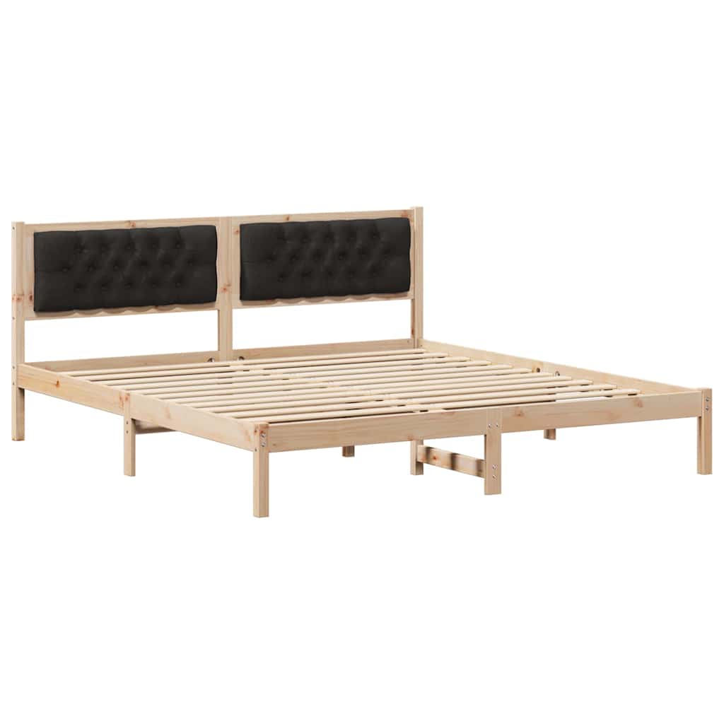Sängram med huvudgavel Svart 160 x 200 cm Massiv furu