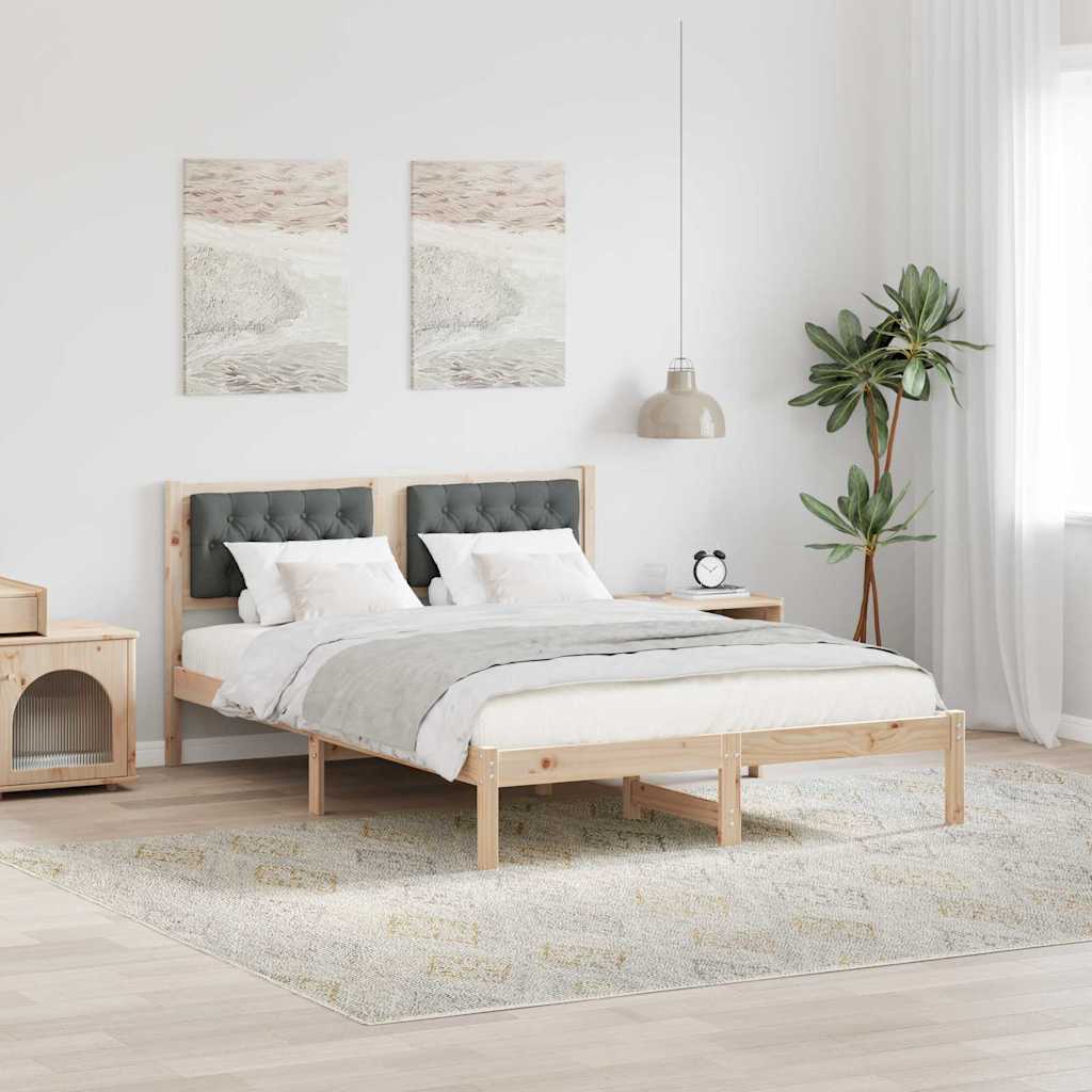 Sängram med huvudgavel Mörkgrå 150 x 200 cm Massiv furu