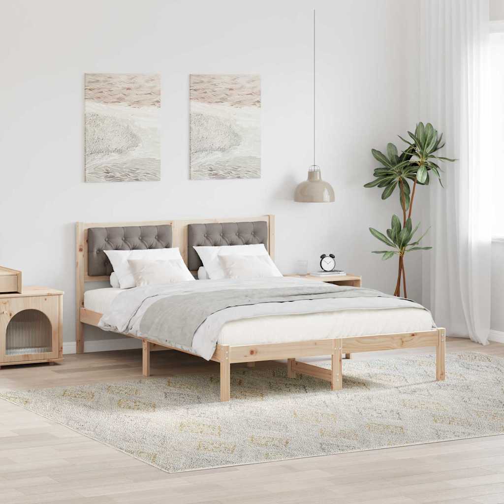 Sängram med huvudgavel Taupe 150 x 200 cm Massiv furu