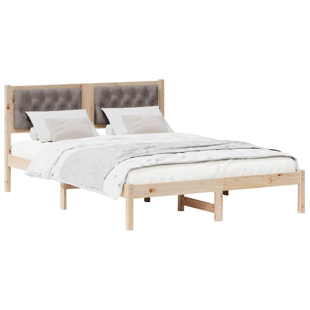 Sängram med huvudgavel Taupe 140 x 200 cm Massiv furu