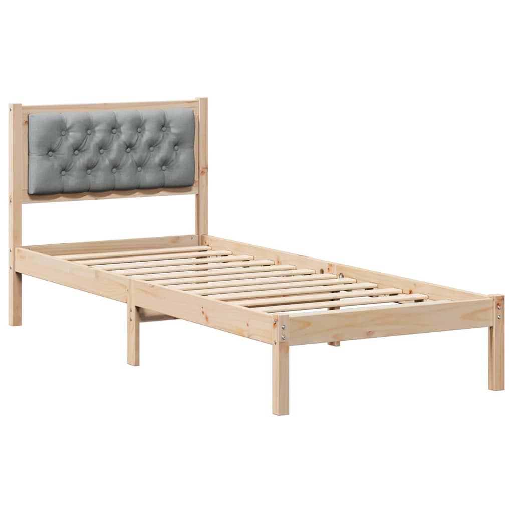 Sängram med huvudgavel Ljusgrå 90 x 190 cm Massiv furu