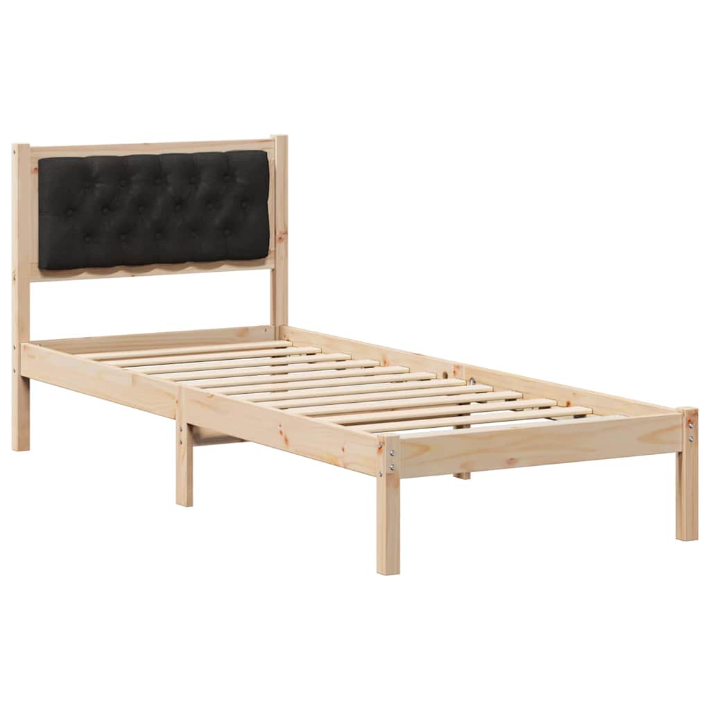 Sängram med huvudgavel Svart 90 x 190 cm Massiv furu