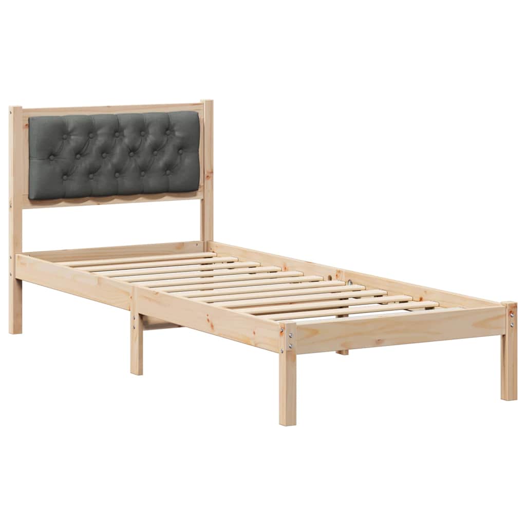 Sängram med huvudgavel Mörkgrå 75 x 190 cm Massiv furu