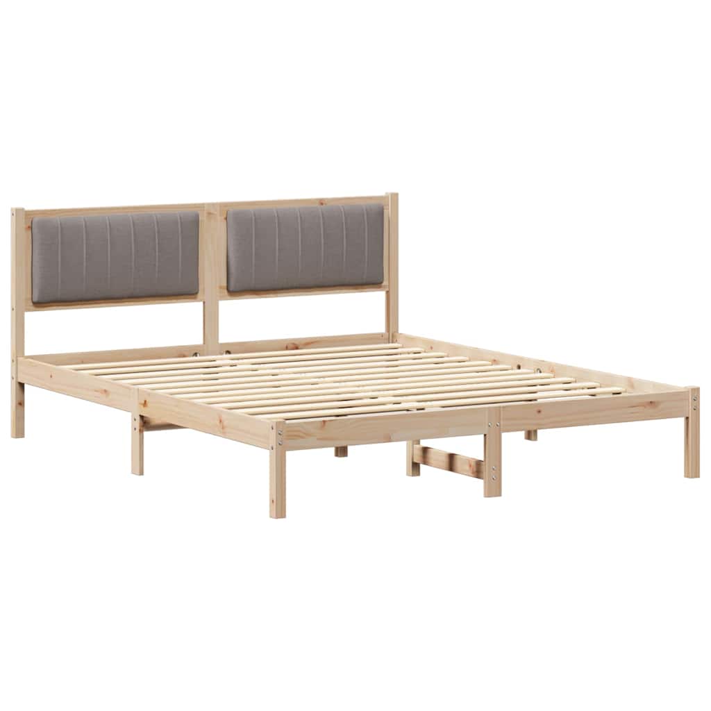Sängram med Klädd Huvudgavel Taupe 160 x 200 cm Massiv furu