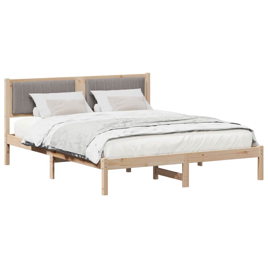 Sängram med Klädd Huvudgavel Taupe 160 x 200 cm Massiv furu