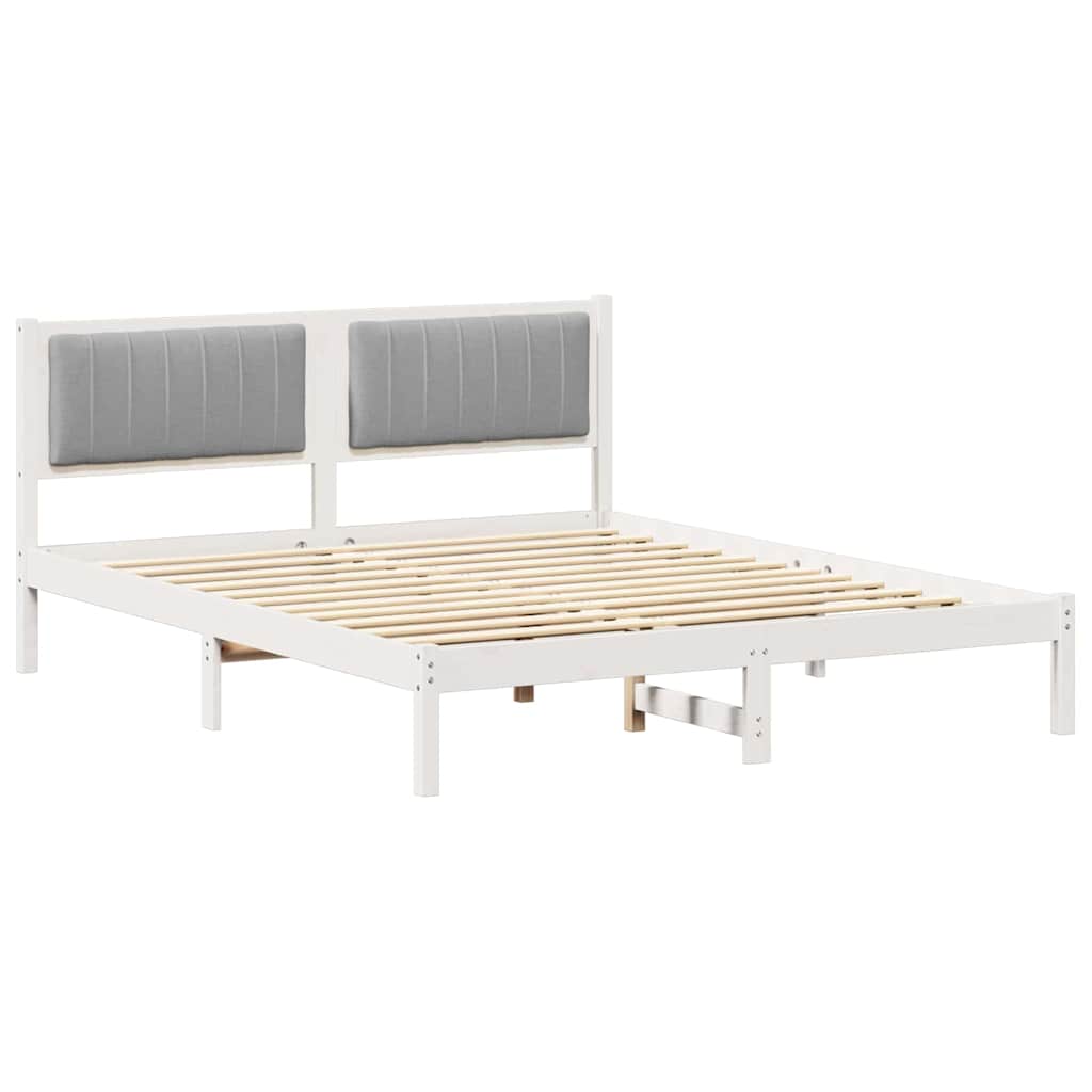 Sängram med Klädd Huvudgavel Ljusgrå 160 x 200 cm Massiv furu