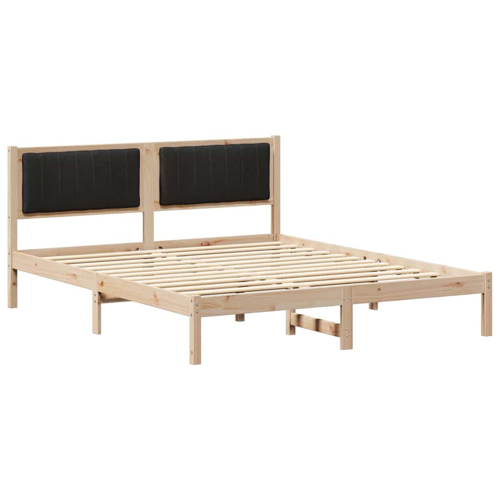 Sängram med Klädd Huvudgavel Svart 150 x 200 cm Massiv furu