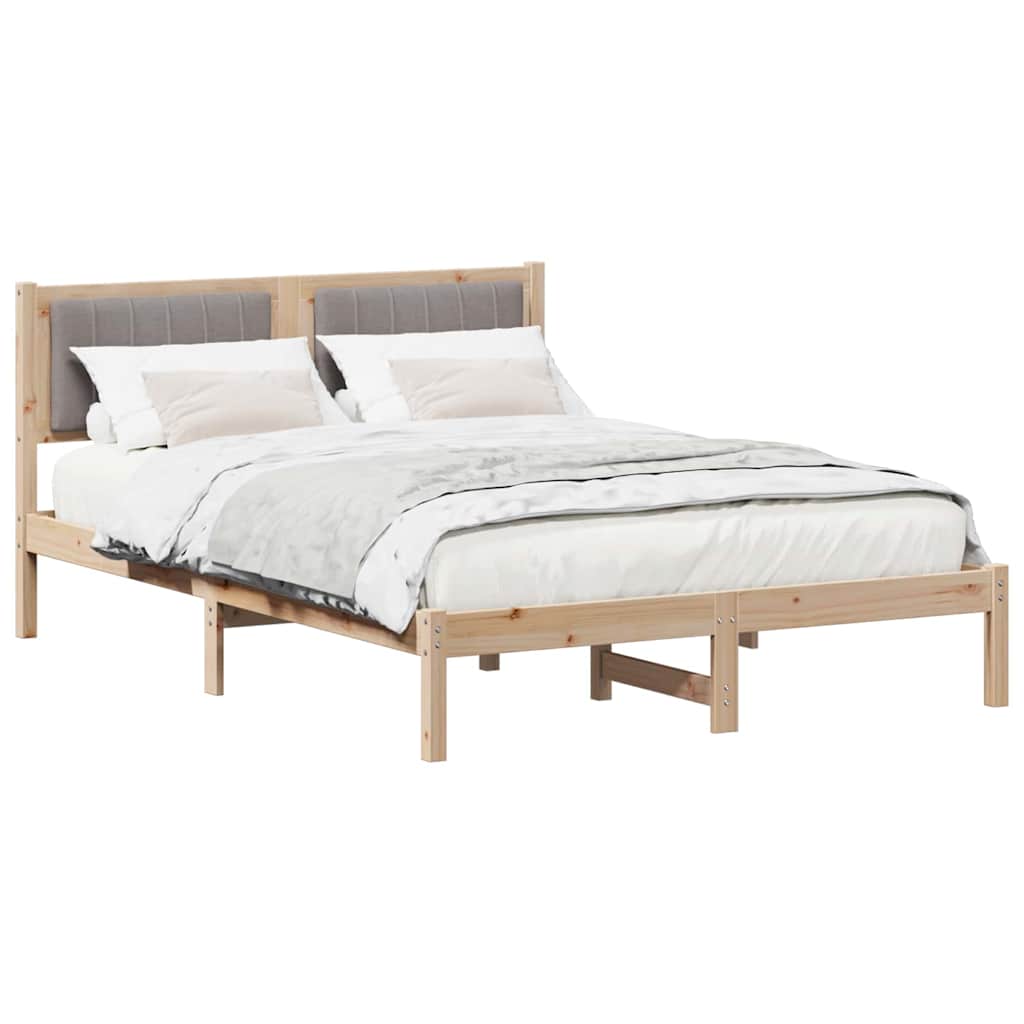 Sängram med Klädd Huvudgavel Taupe 140 x 200 cm Massiv furu