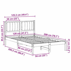 Sängram med Klädd Huvudgavel Svart 120 x 200 cm Massiv furu