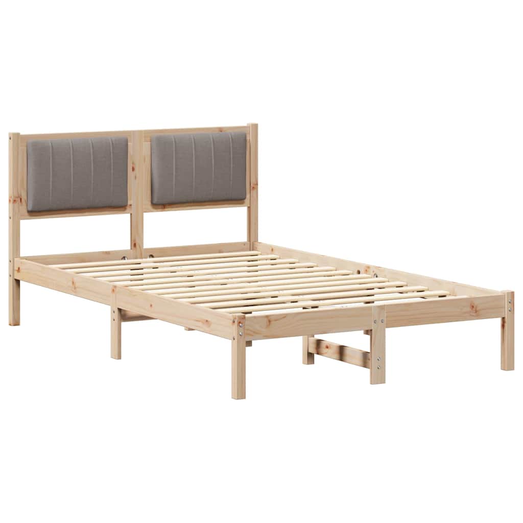 Sängram med Klädd Huvudgavel Taupe 120 x 200 cm Massiv furu