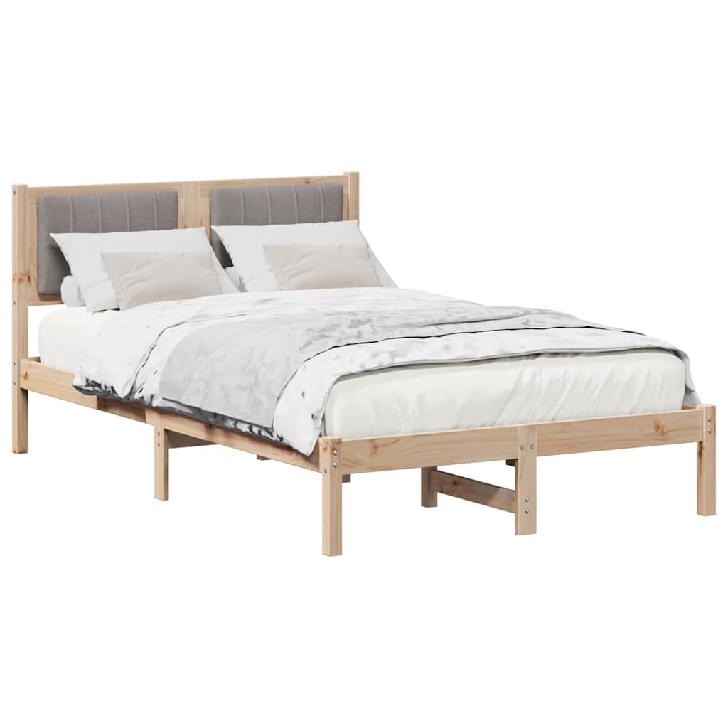 Sängram med Klädd Huvudgavel Taupe 120 x 200 cm Massiv furu