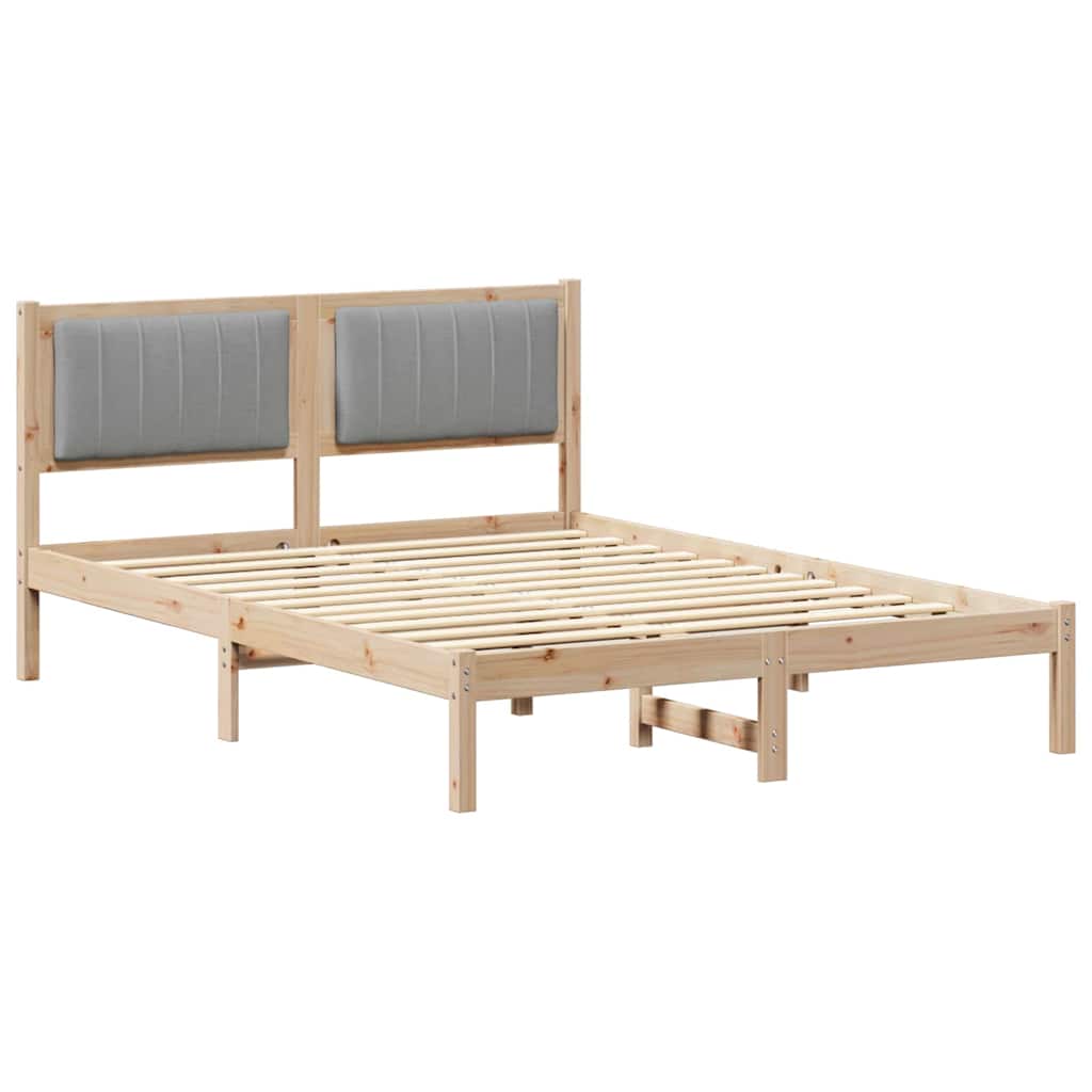 Sängram med Klädd Huvudgavel Ljusgrå 140 x 190 cm Massiv furu