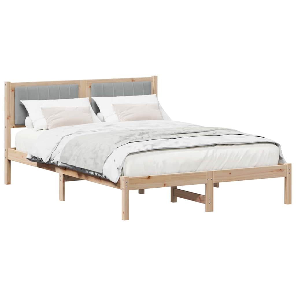 Sängram med Klädd Huvudgavel Ljusgrå 140 x 190 cm Massiv furu