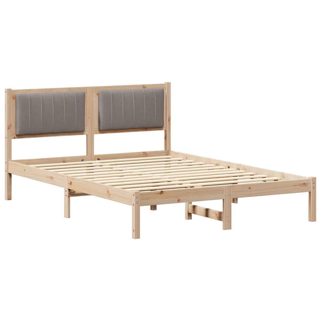 Sängram med Klädd Huvudgavel Taupe 140 x 190 cm Massiv furu