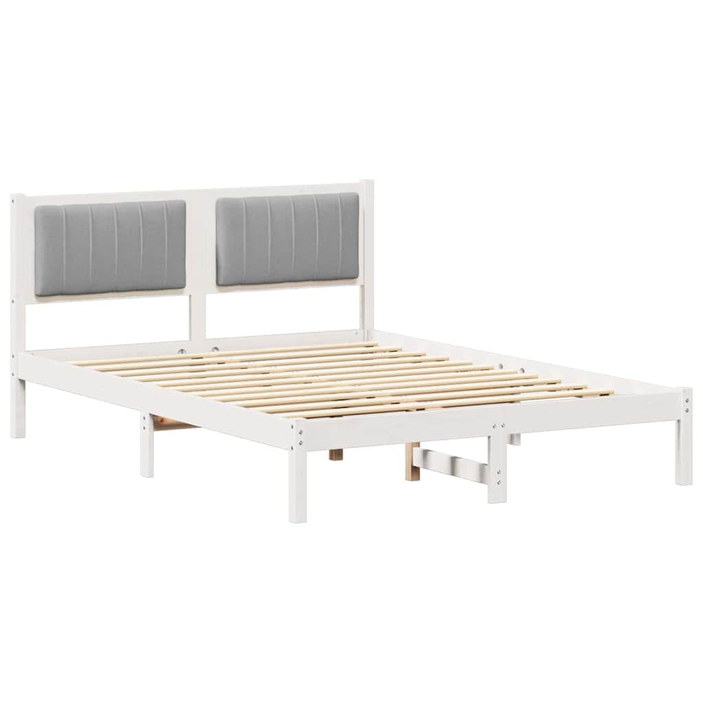 Sängram med Klädd Huvudgavel Ljusgrå 140 x 190 cm Massiv furu