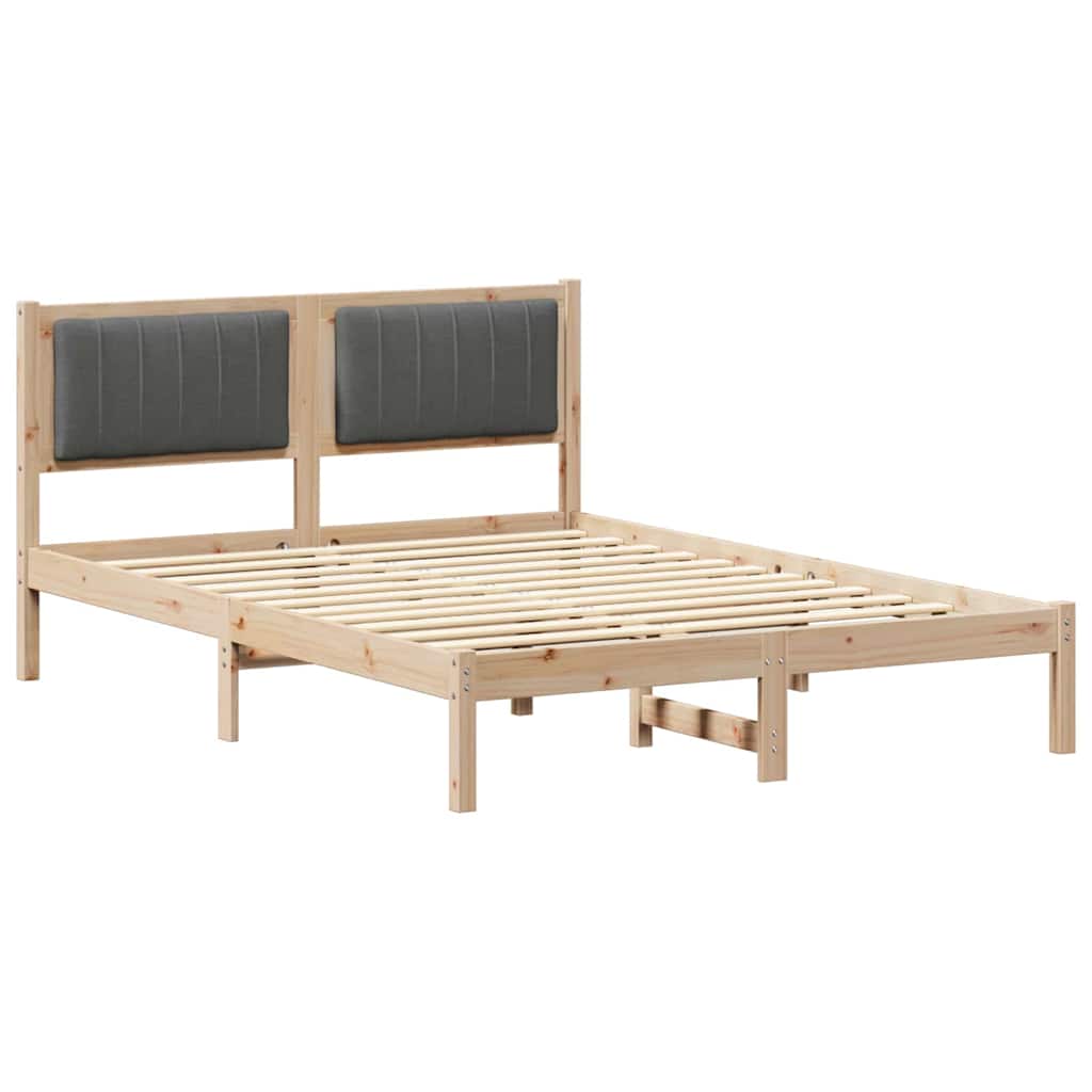 Sängram med Klädd Huvudgavel Mörkgrå 135 x 190 cm Massiv furu