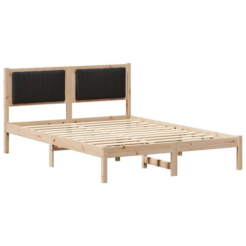 Sängram med Klädd Huvudgavel Svart 135 x 190 cm Massiv furu