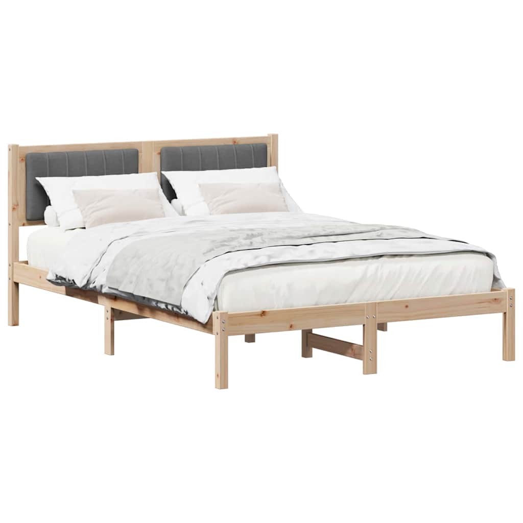 Sängram med Klädd Huvudgavel Mörkgrå 120 x 190 cm Massiv furu