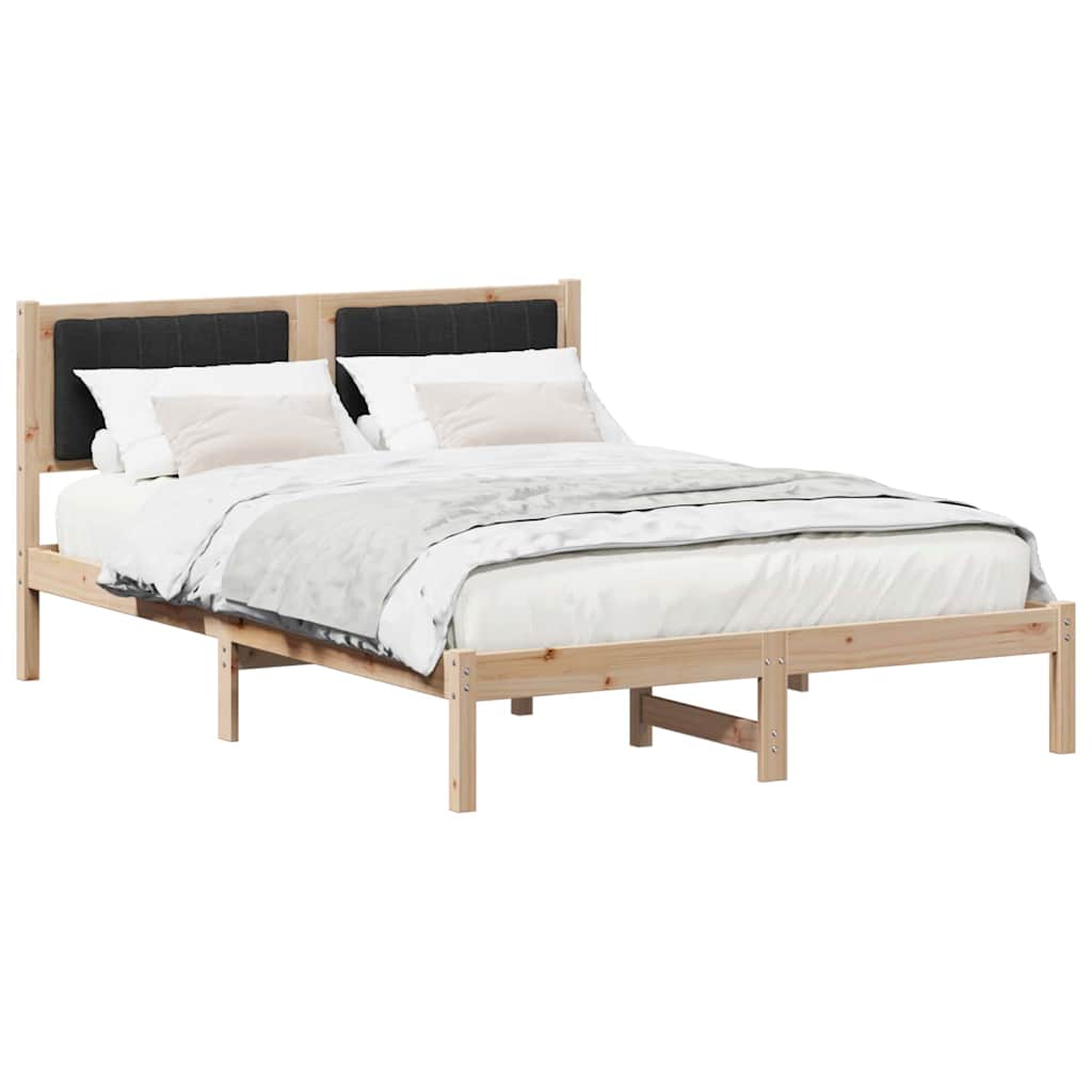 Sängram med Klädd Huvudgavel Svart 120 x 190 cm Massiv furu