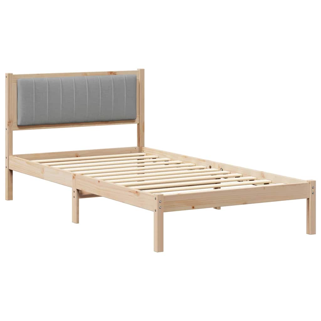 Sängram med Klädd Huvudgavel Ljusgrå 100 x 200 cm Massiv furu
