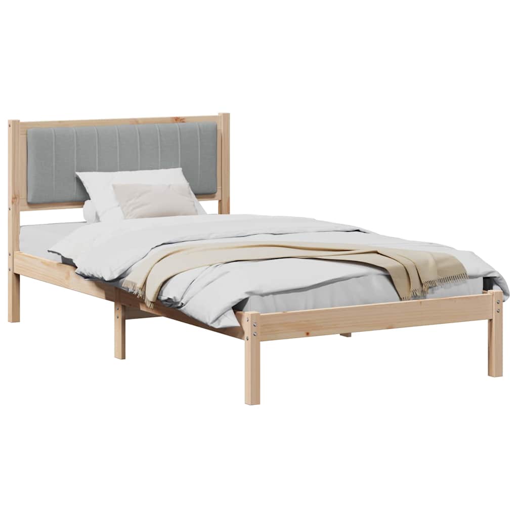 Sängram med Klädd Huvudgavel Ljusgrå 100 x 200 cm Massiv furu