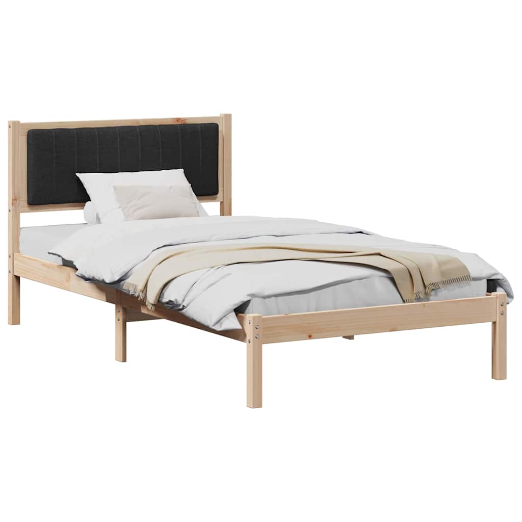 Sängram med Klädd Huvudgavel Svart 100 x 200 cm Massiv furu