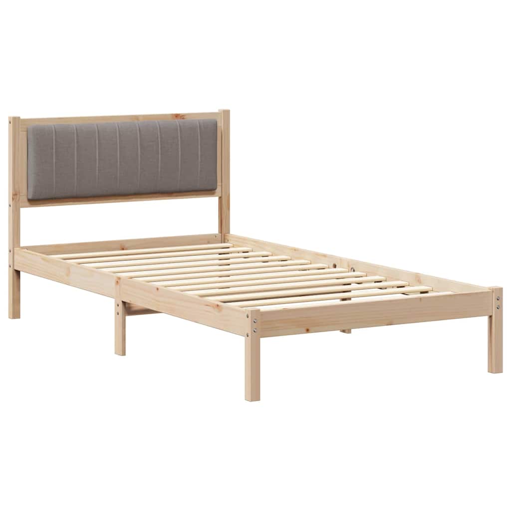 Sängram med Klädd Huvudgavel Taupe 100 x 200 cm Massiv furu