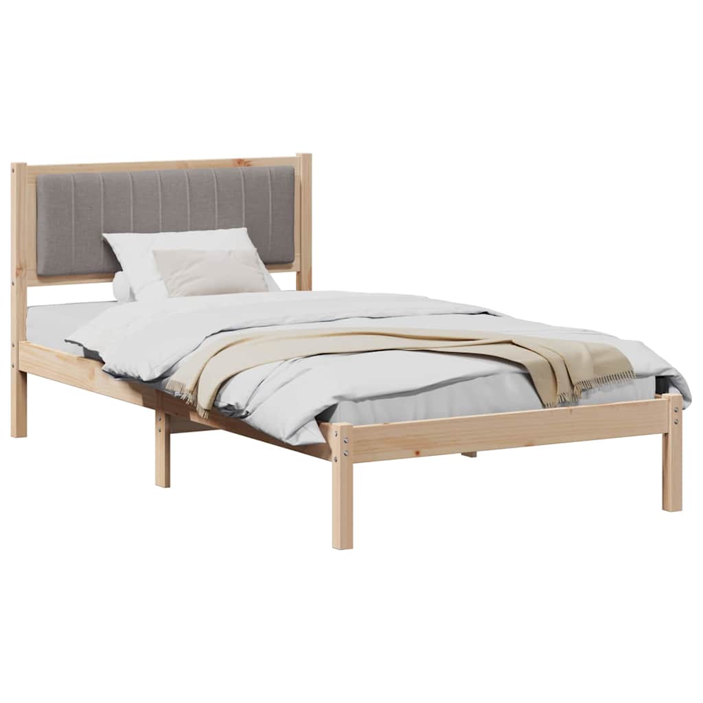 Sängram med Klädd Huvudgavel Taupe 100 x 200 cm Massiv furu