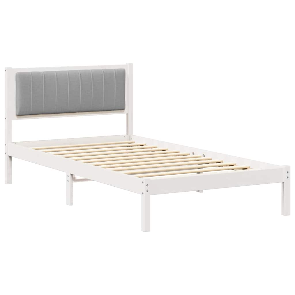 Sängram med Klädd Huvudgavel Ljusgrå 100 x 200 cm Massiv furu